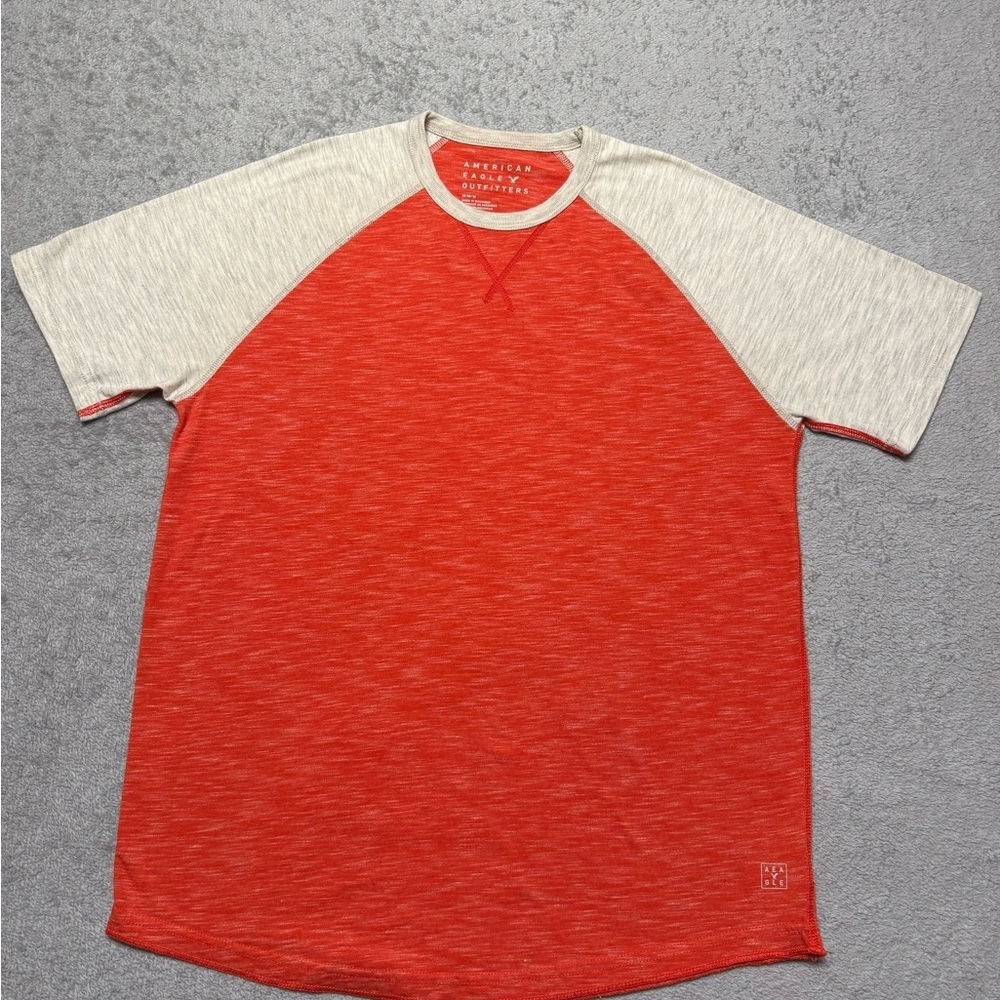 American Eagle Mens T-Shirt M Orange/ Ivory- Gray Basic Reverse Stitch AE